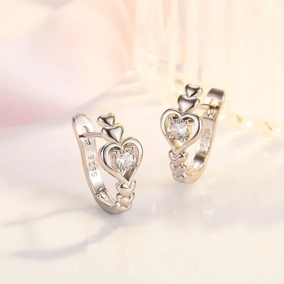 Sterling Silver 925 Heart Earrings - Picture 3 of 5
